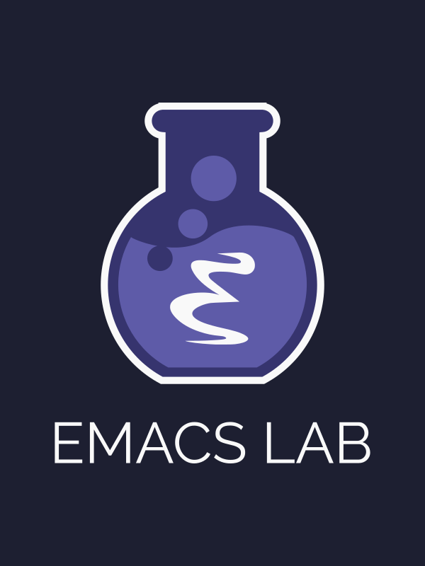 Ícone do Emacs Lab, onde o logo do Emacs em um frasco de vidro com um líquido borbulhante.